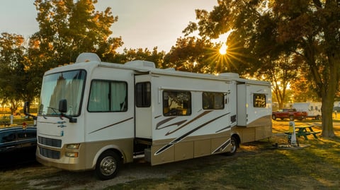 RV motorhome at campsite