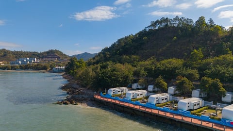 RV vacation campsite by the seaside