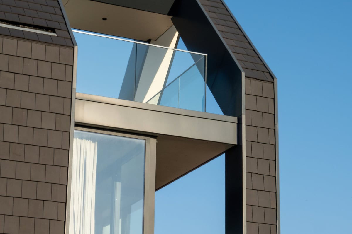 Modern architectural detail with glass balcony