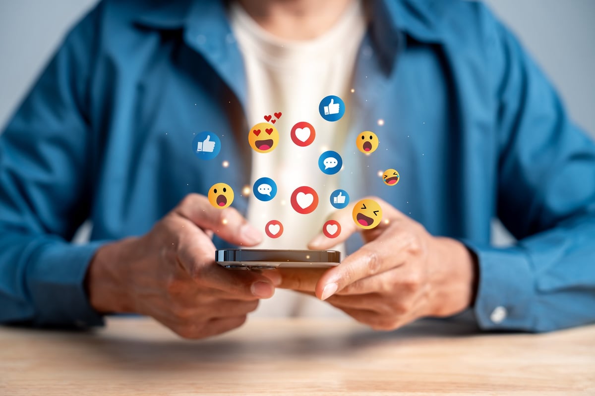 Social media, digital content, smartphone, emoji, reaction, like, comment, engagement, viral content, online communication, mobile app, influencer marketing, social network.