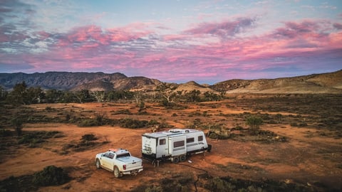 Sunset travel trailer camping in South Australia