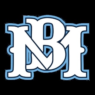 Blue and white outlined logo with intertwined R and M letters in a decorative monogram design